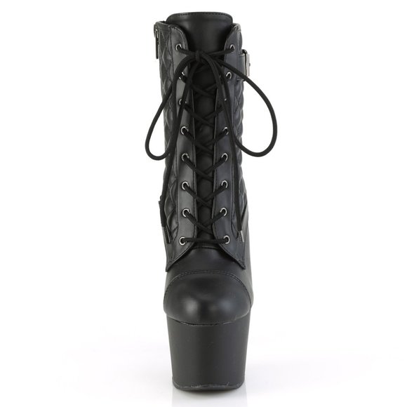 Platform Quilted High Heel Lace Up Ankle Boots - Picture 4 of 5